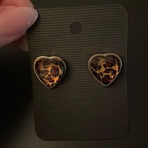 Betsey Johnson - Leopard heart stud earrings